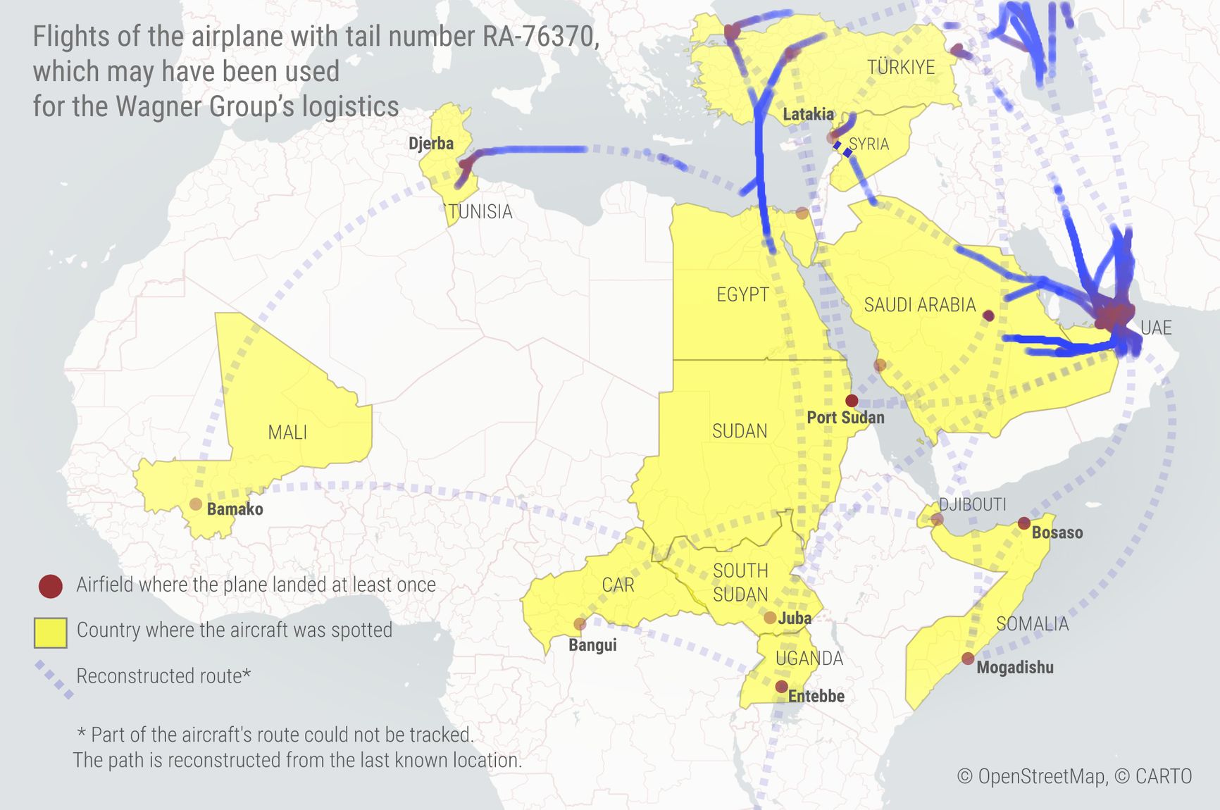 Flights of Abakan Air aircraft to Syria and Africa in 2023 